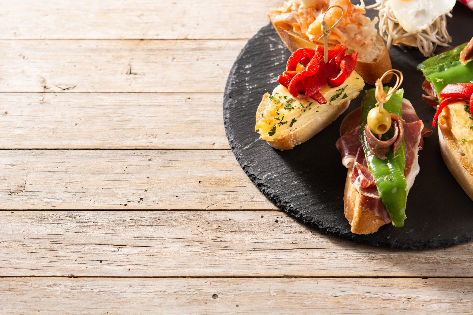 An assortment of Spanish pintxos