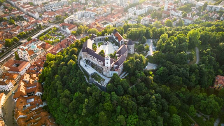 Ljubljana old town and castle from above