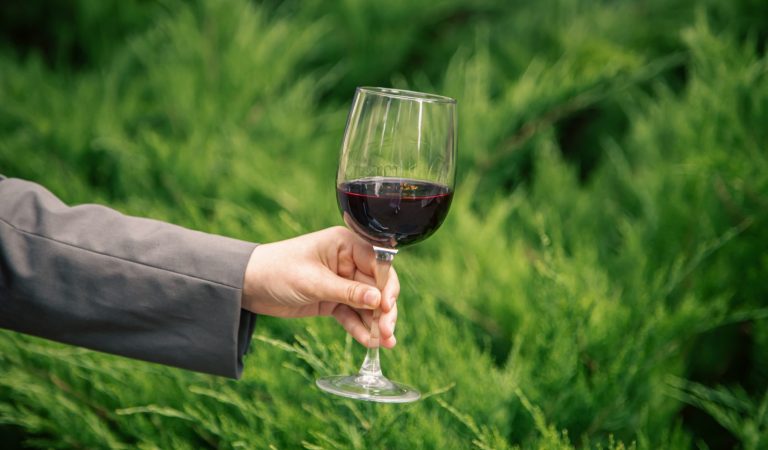 A glass of Puglian red wine outdoors