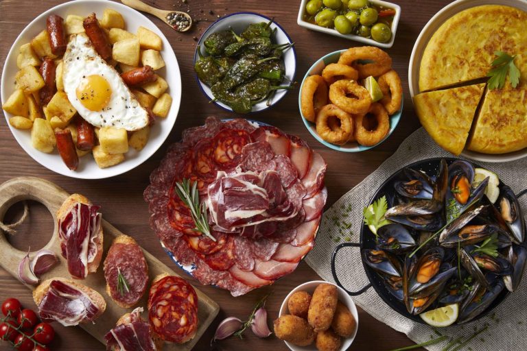 A table of Spanish tapas, what to eat in Barcelona