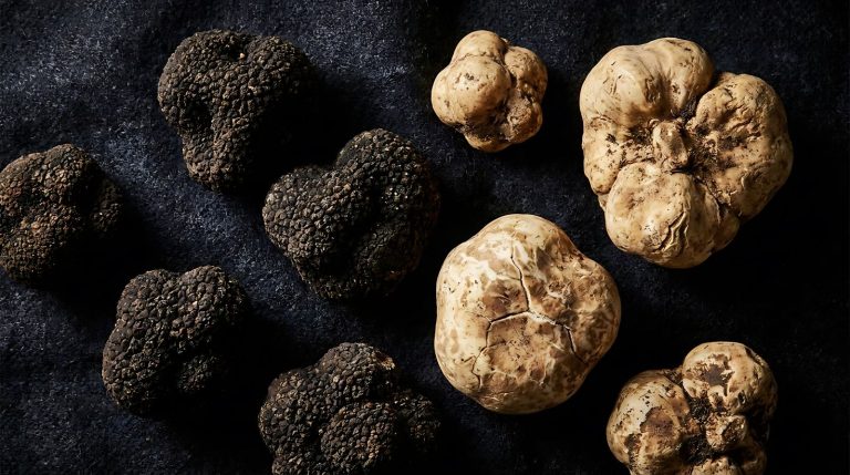 White and black truffles side by side