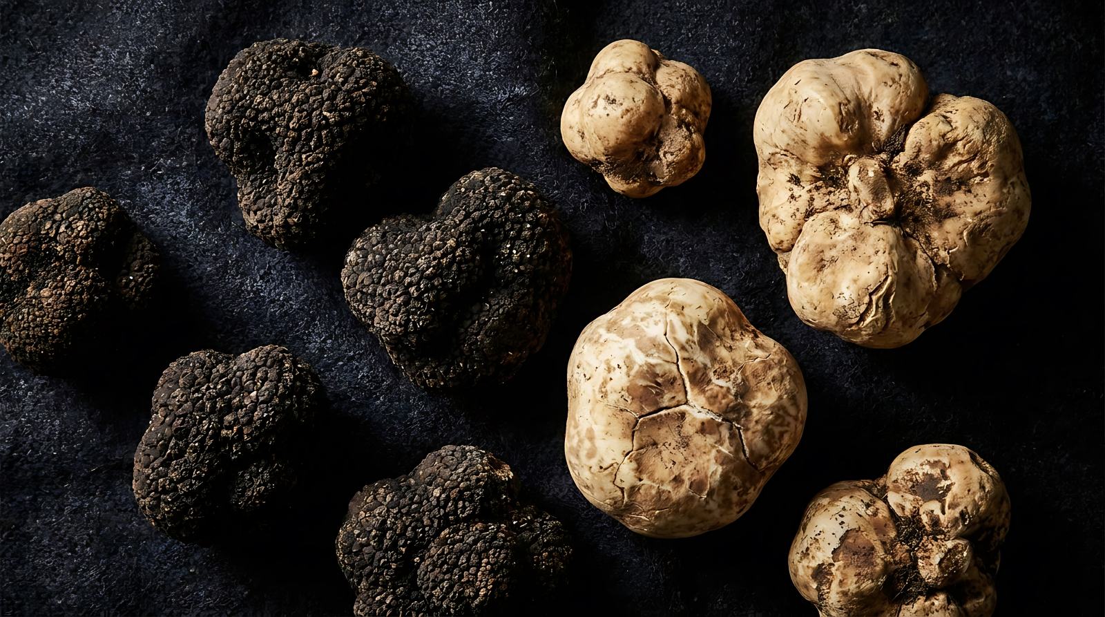 White and black truffles side by side